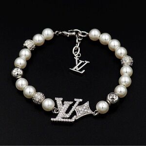 Louis Vuitton White Pearl and Silver LV Charm Bracelet